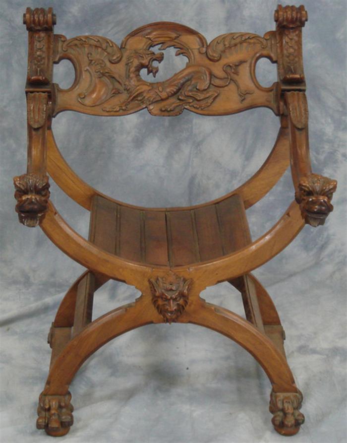 Lion carved mahogany U chair with 3bd75