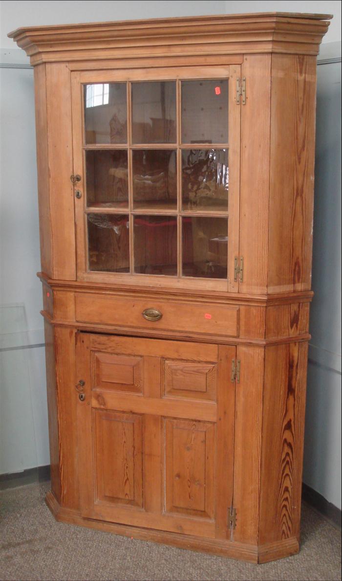 Yellow pine 18th c corner cupboard,