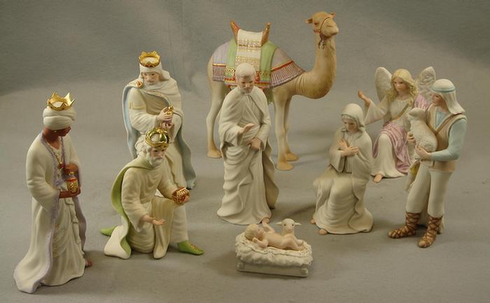 9 piece Cybis porcelain nativity set,