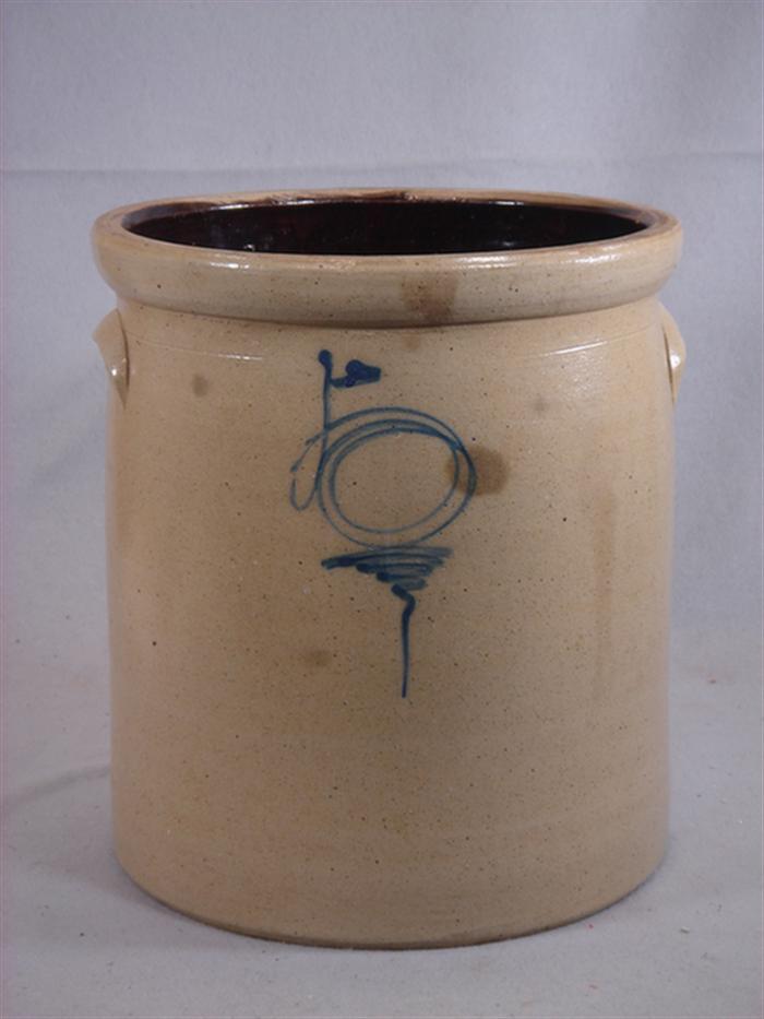 3 gallon blue decorated stoneware jar,