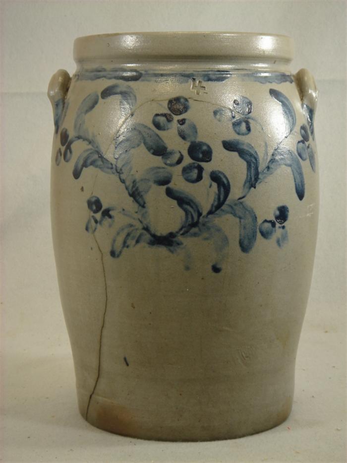 4 gallon blue decorated stoneware jar,