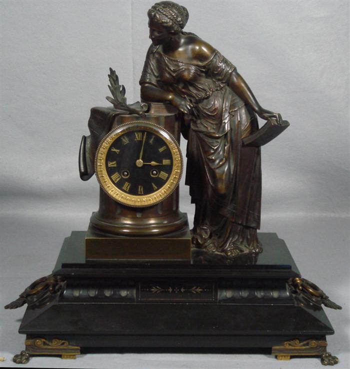 Bronze figural French mantle clock  3be17