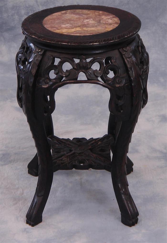 Carved Chinese marble top taboret,