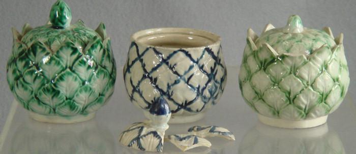 3 Leeds pearlware artichoke custard 3be33