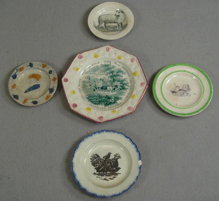 4 Staffordshire scenic cup plates,