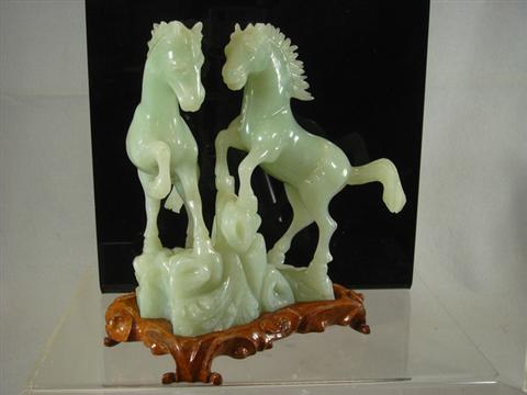 Green jade rearing horse group, 19th/20th