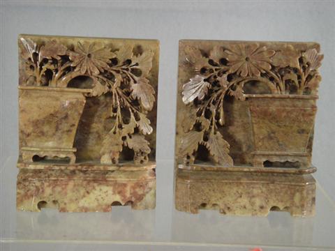 Carved soapstone bookends floral 3be79