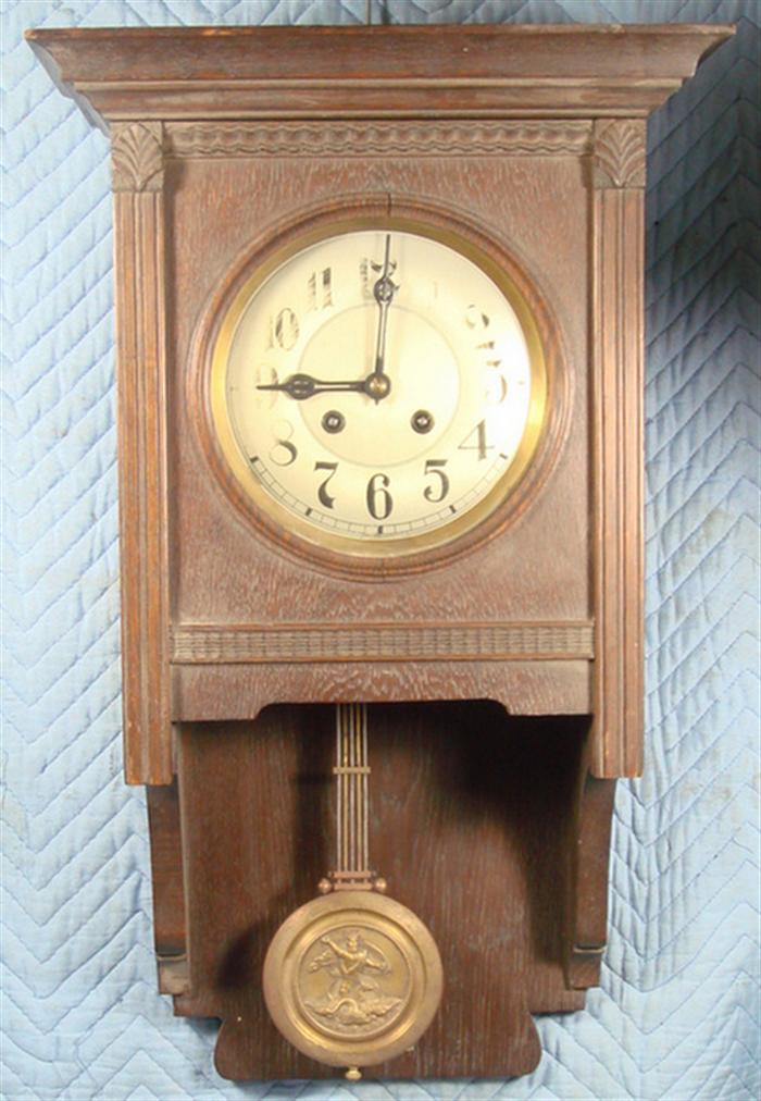 German oak wall clock open brass 3c284
