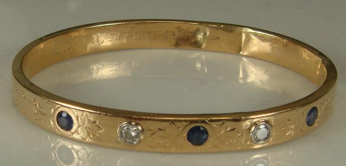 14K yg Diamond and Sapphire Bangle 3c28a