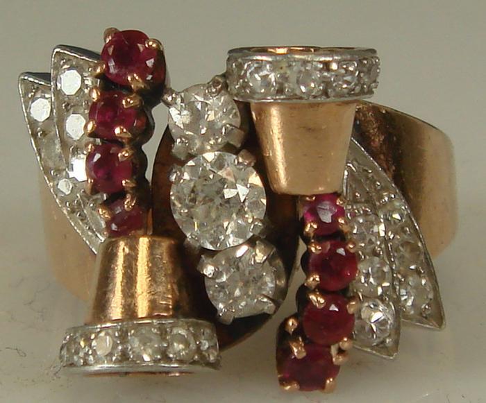 14K Rose Gold Retro Diamond and Ruby