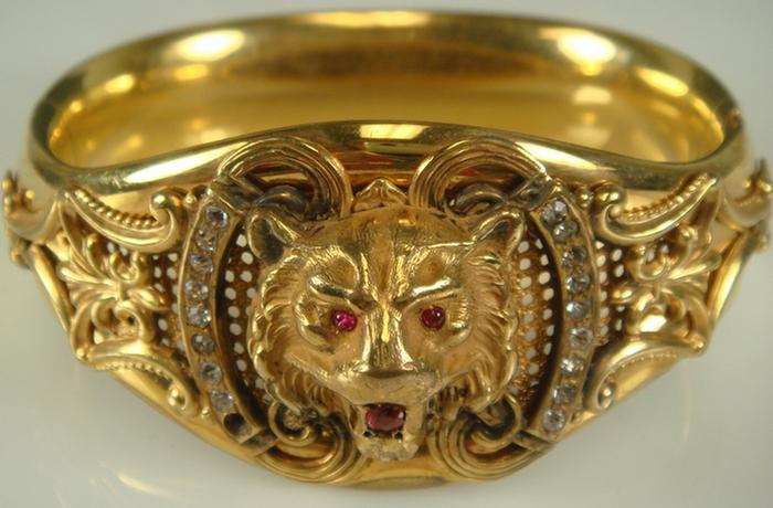 Gold Filled Lion Head Bangle Bracelet  3c2ba