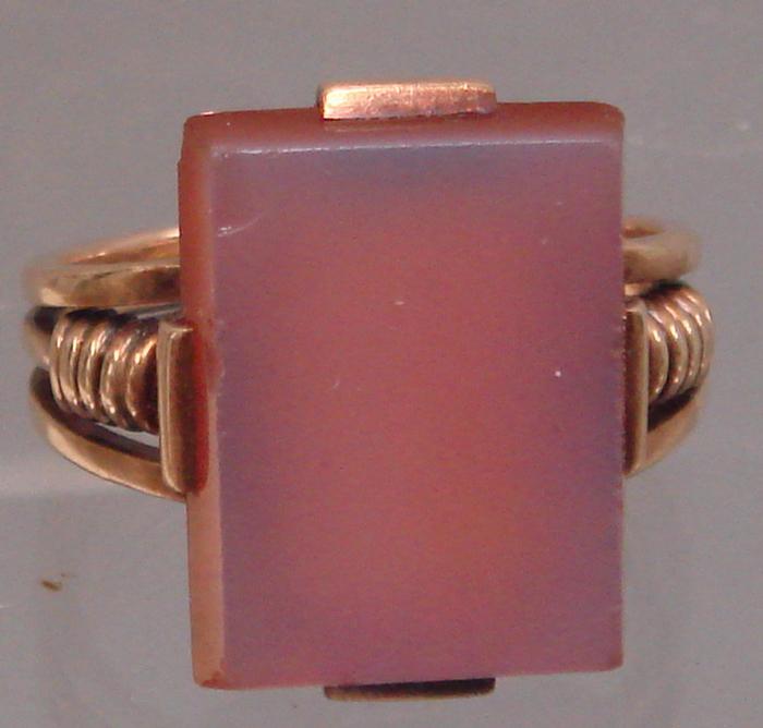 18K rose gold Banded Agate Ring.