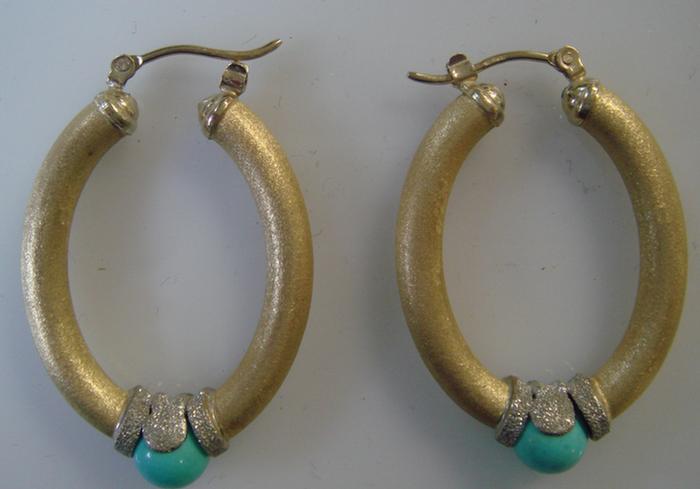 18K yg wg Turquoise Hoop Earrings  3c2eb