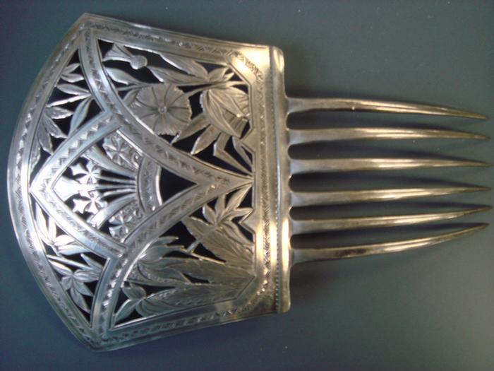 Sterling Hair Comb. Six prong comb with