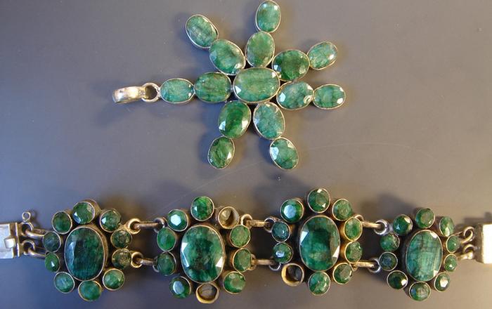 Sterling and Emerald Bracelet and 3c304