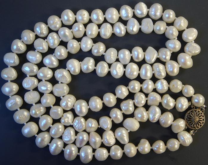 Sterling and Baroque Pearl Necklace  3c32d