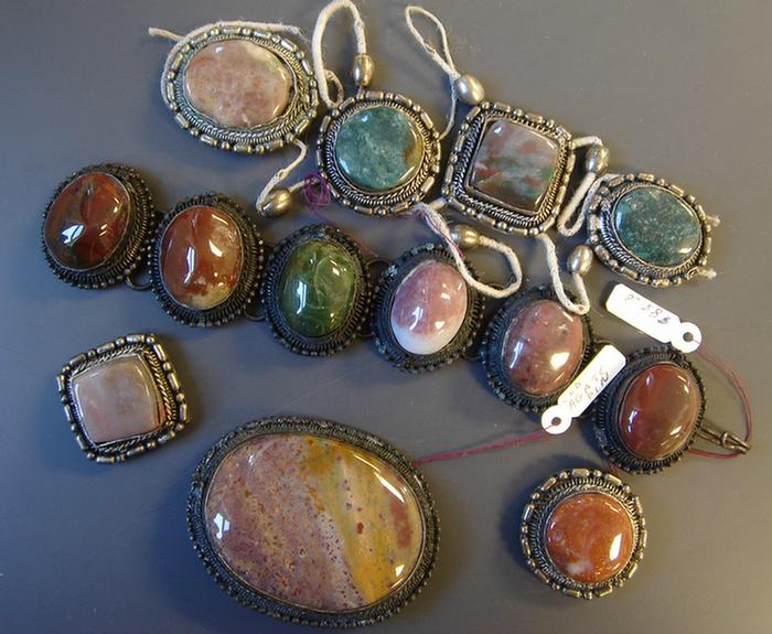 Agate Jewelry Grouping. Including