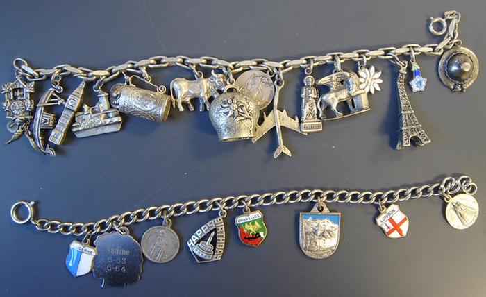 Silver Charm Bracelets. Grouping of