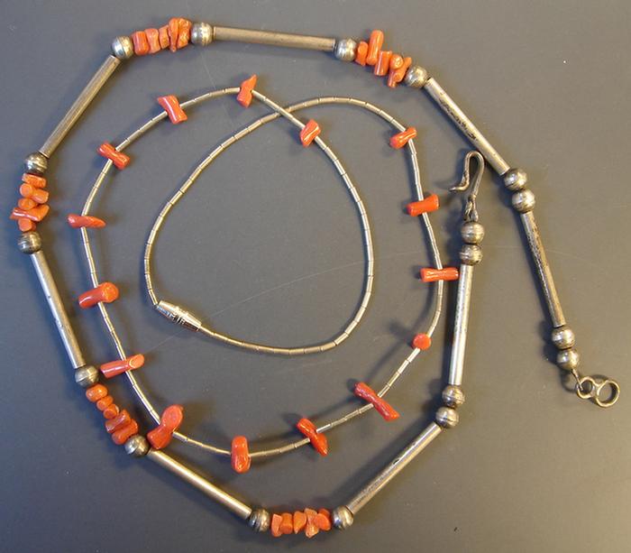 Silver & Coral Necklaces. Both
