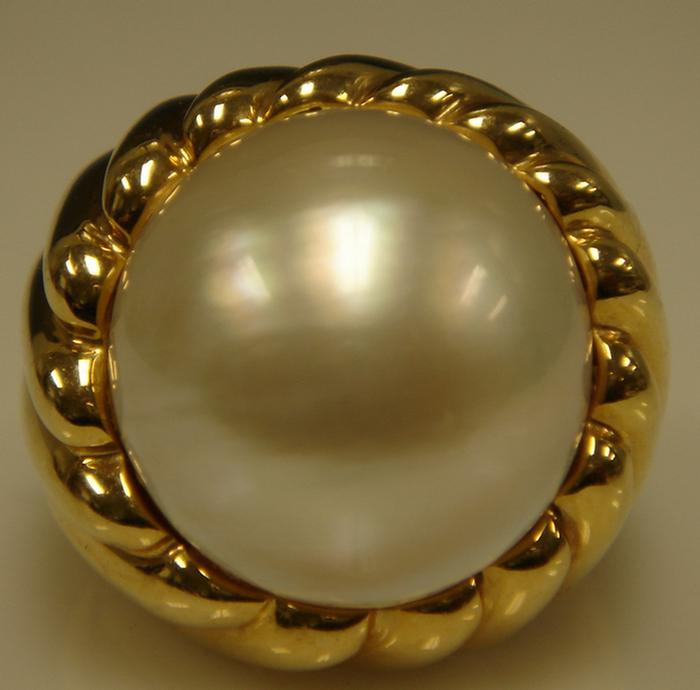 14K yg Pearl Ring 18mm mabe pearl 3c37a