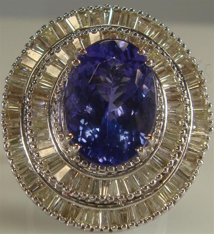 18K WG tanzanite and diamond ring,
