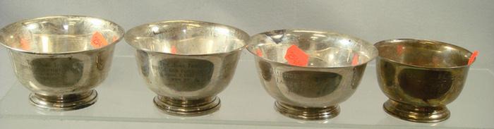 4 sterling silver trophy bowls,