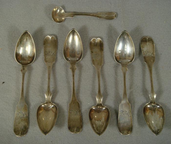 6 coin silver teaspoons & a salt