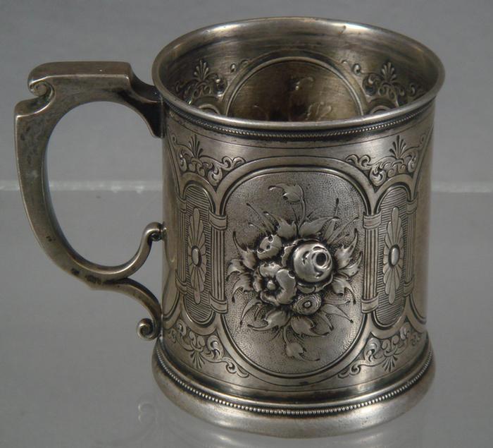 Gorham coin silver mug, floral