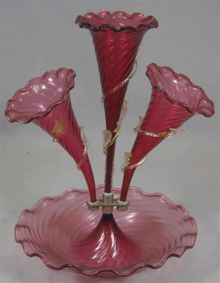 3 stalk cranberry epergne, applied