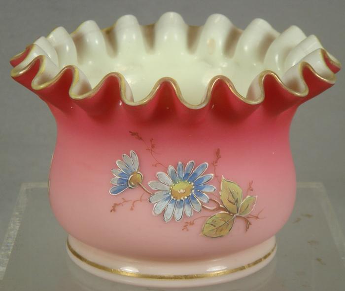 Satin Rubina cased glass rose bowl 3c3d4