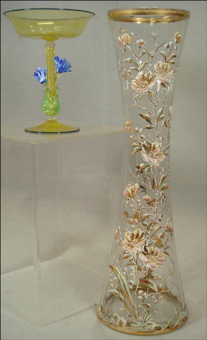 Enameled clear glass vase 18  3c3da