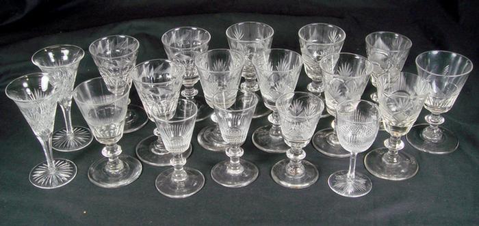 18 early blown and cut wine glasses  3c3ee