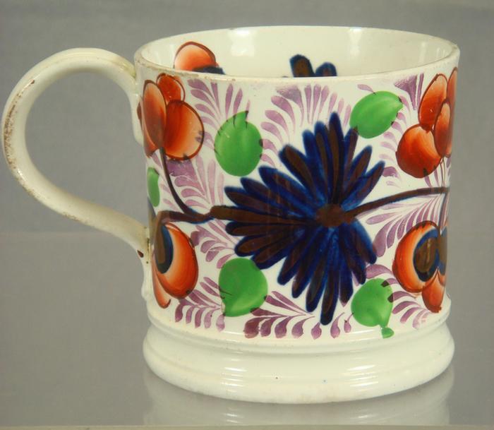 Gaudy Welsh handled mug, grape pattern,