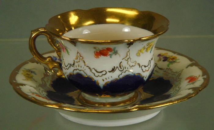 Meissen floral decorated cobalt & gilt