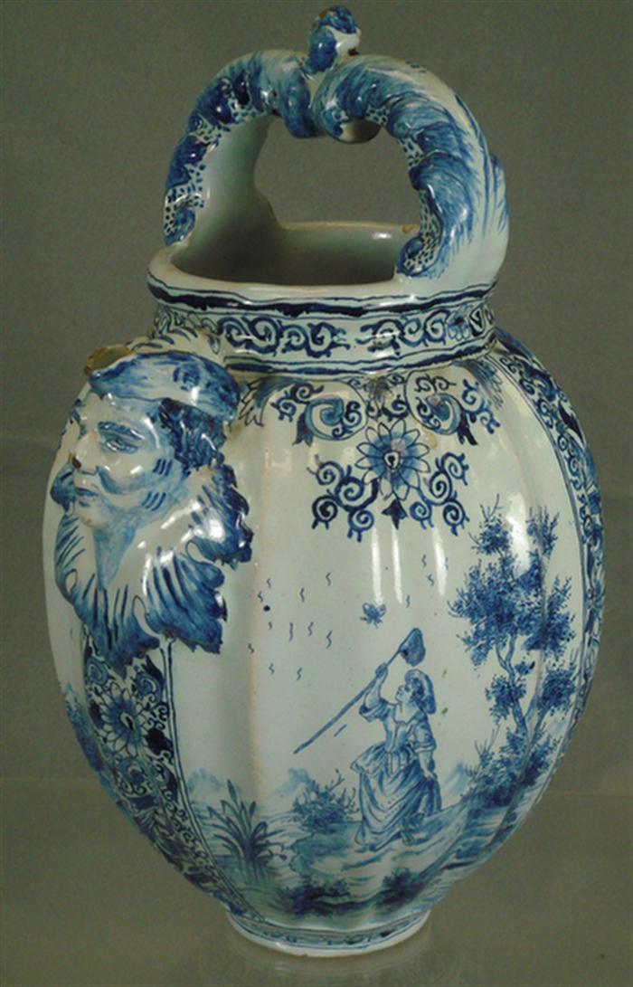 Delft handled jug 18th c blue 3c40f