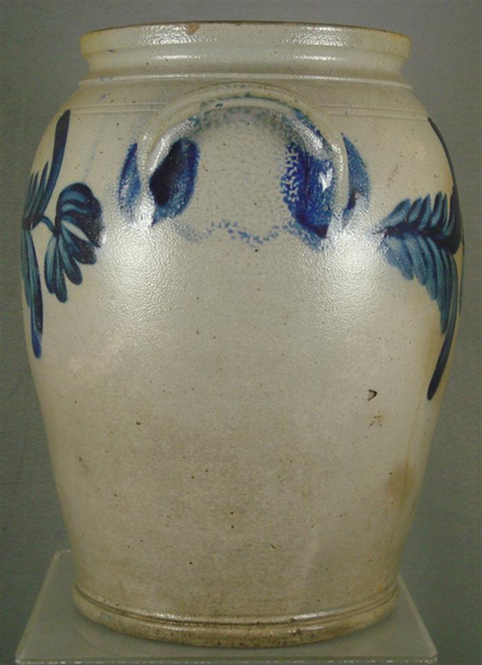 Blue decorated stoneware crock, impressed