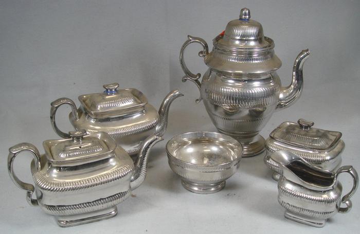 6 pc Staffordshire silver luster 3c435