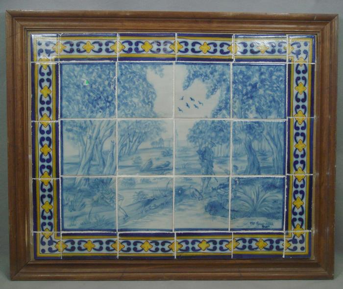 Hand painted pottery tile panel, 3 by