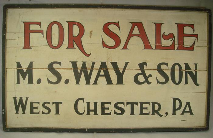Painted wood store sign, "For Sale,