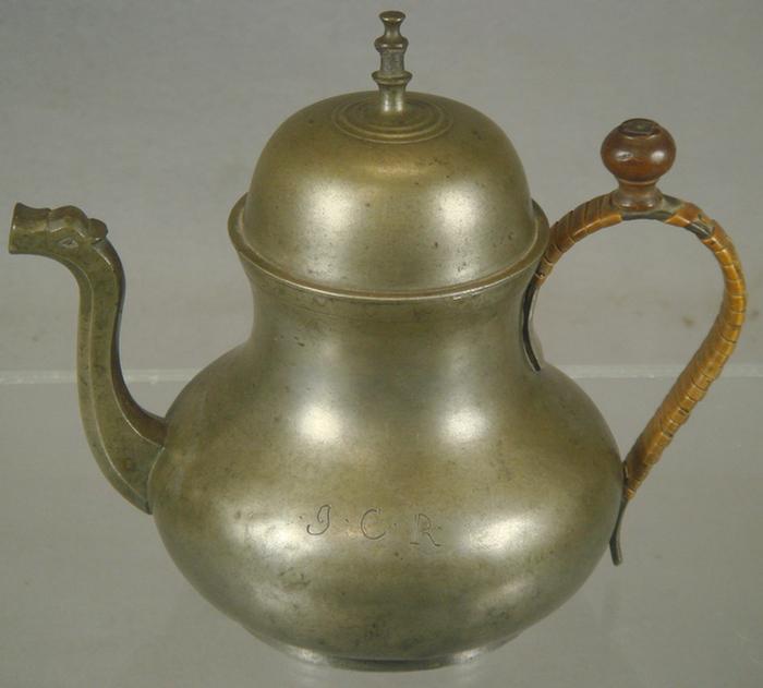 Pear shaped Continental pewter teapot,