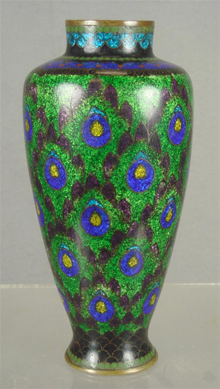 Cloisonne vase, green and blue decoration,