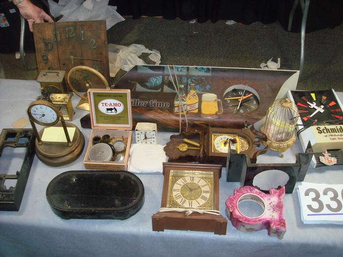 Large group of clocks, parts pieces,