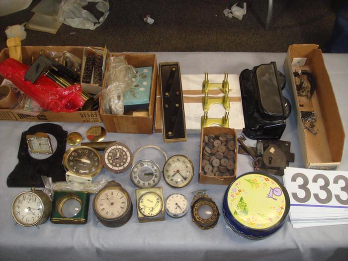 Misc lot of alarm clocks, early padlock