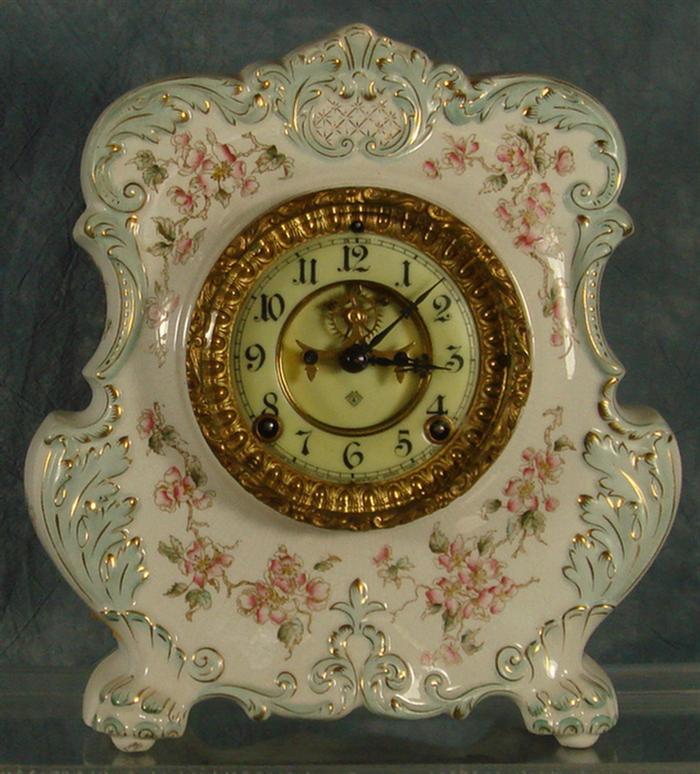 Ansonia china case clock, light blue