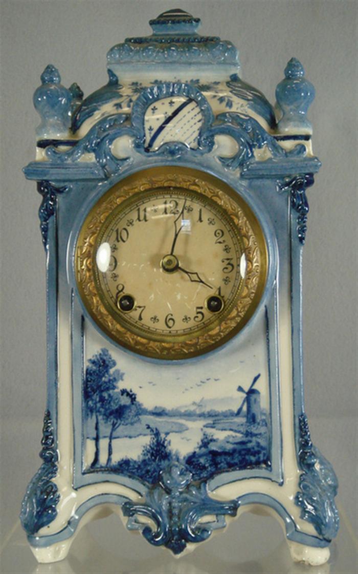 Blue scenic decorated Delft china clock,