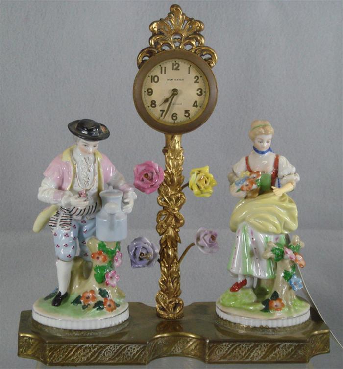 Brass and porcelain New Haven post clock,