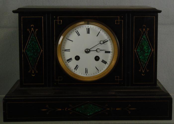 French black marble mantle clock, enameled