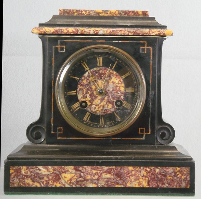 French black & rose marble mantle clock,