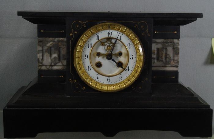 L Marti & Cie black marble mantle clock,