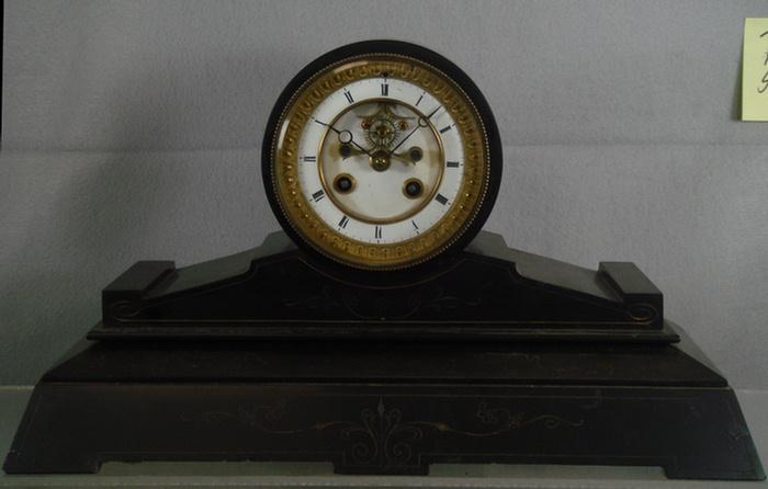 L Marti & Cie black marble mantle clock,